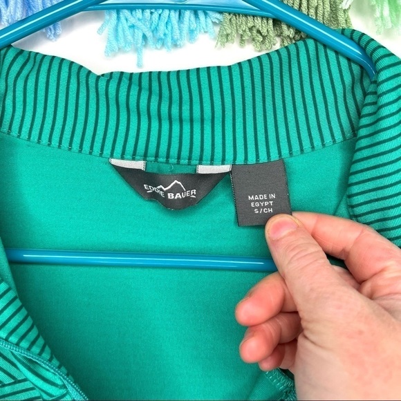 Eddie Bauer Green Stripe Pull On Half Zip Comfy Lounge Jacket Size Small - Picture 9 of 12